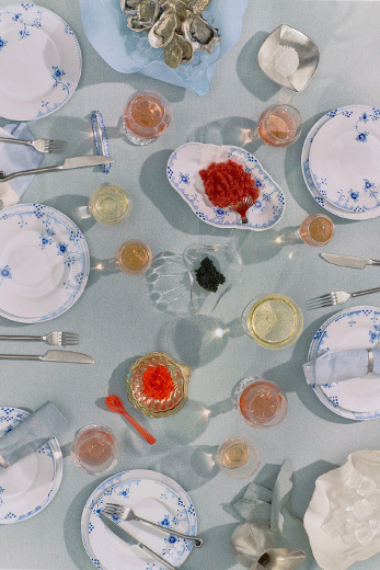 An elegant table set with Blue Elements